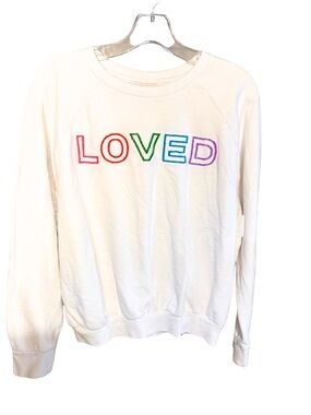 Betsey Johnson White LOVED Rainbow Embroidered Sweatshirt Athleisure Casual
